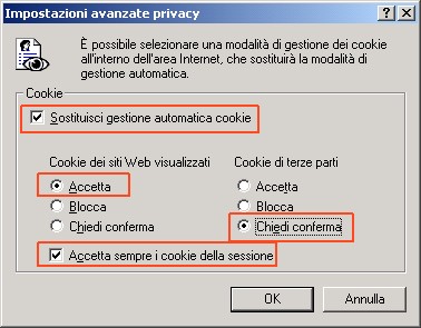 Opzioni Privacy corrette